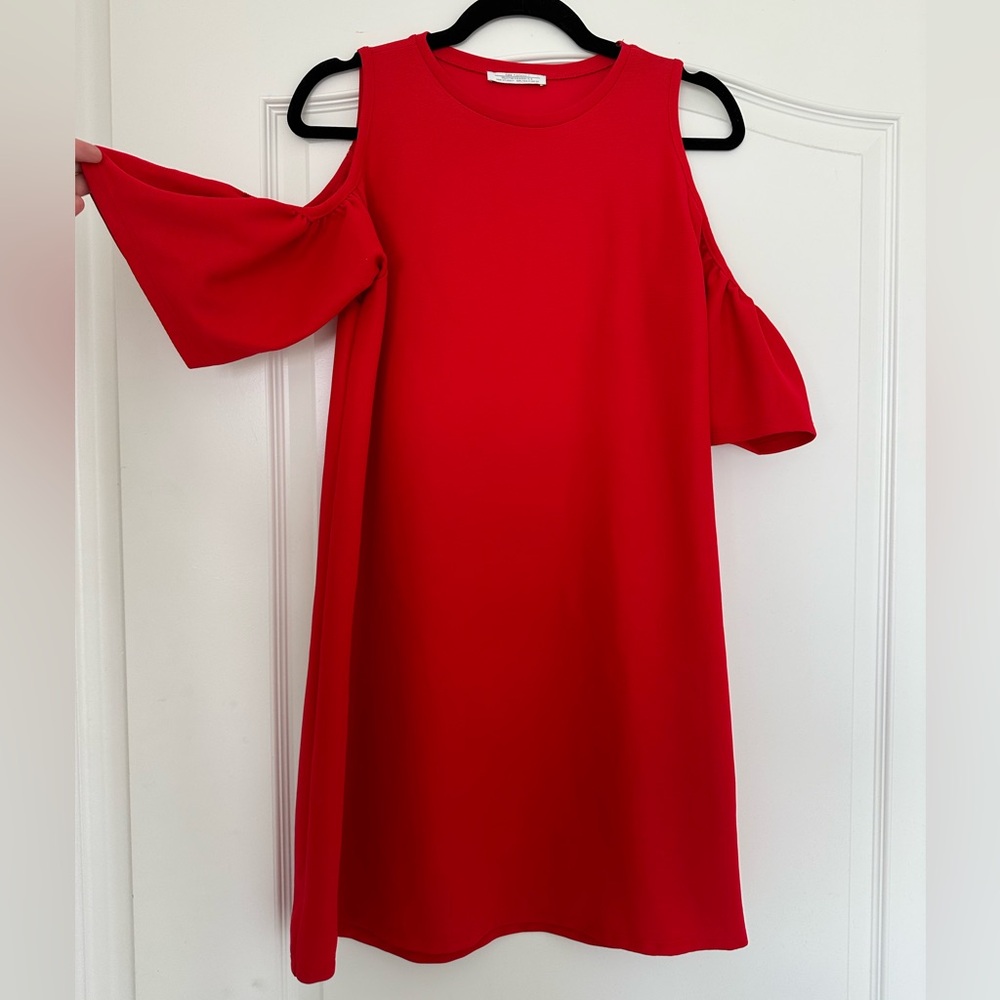 Red Zara Mini Dress with Shoulder Cut Outs